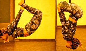 தலைகீழாய் தொங்கும் பிரபல நடிகை!