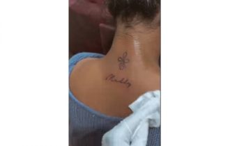 தனது கணவனின் பெயரை கழுத்தில் பச்சை குத்திய சீரியல் நடிகை…!!!