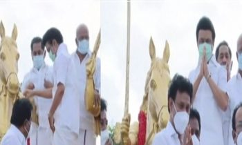 மருதுபாண்டியர்களின் சிலைக்கு  மாலை அணிவித்து  அஞ்சலி செலுத்தி  முதலமைச்சர்.